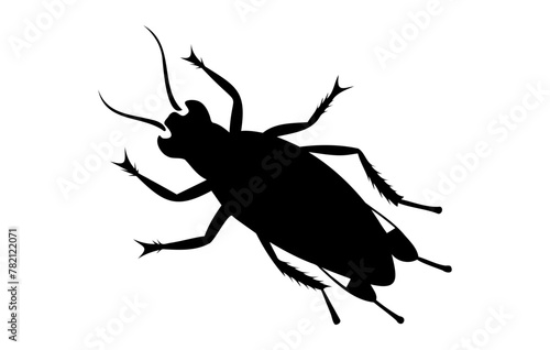 Silhouette of a cockroach isolated on white background. Black cockroach vector illustration. Concept of pest control, infestation, and home hygiene. For design, print and educational material.