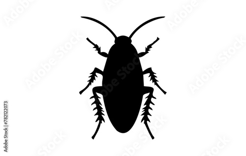 Silhouette of a cockroach on white backdrop. Black cockroach vector illustration. Concept of pest control, infestation, and home hygiene. For design, print and educational material.