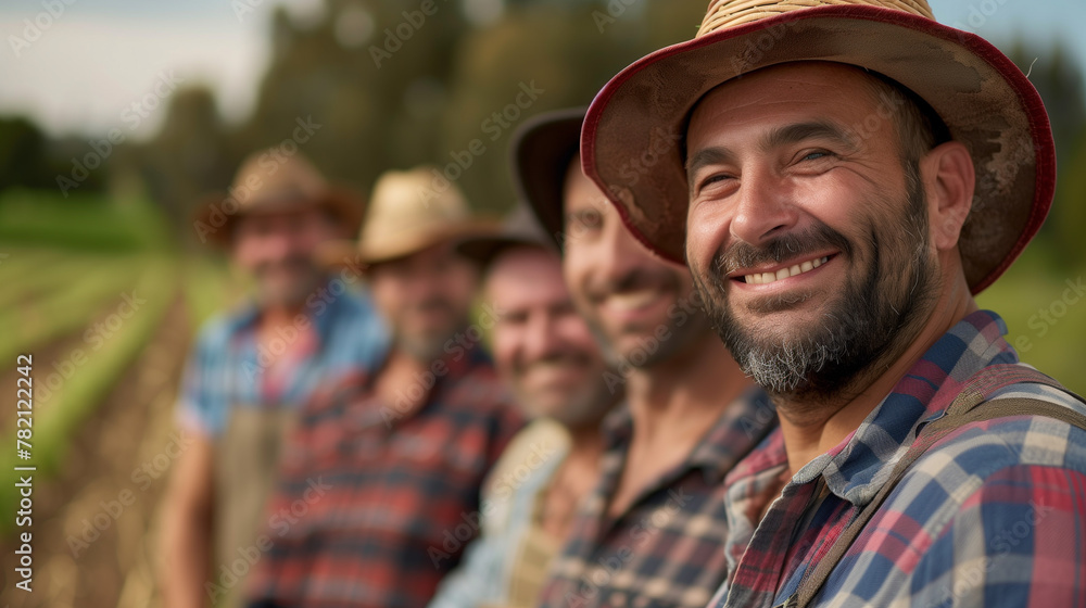 Agricultural Workers in Hats Enjoying a Break Together.