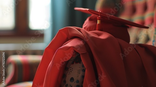 Graduation Gown and Cap on a Chair photo