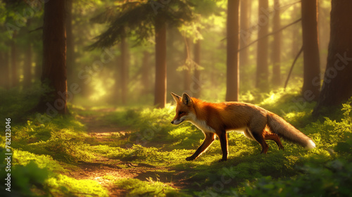Raposa andando na floresta visto de lado - Ilustração © Vitor