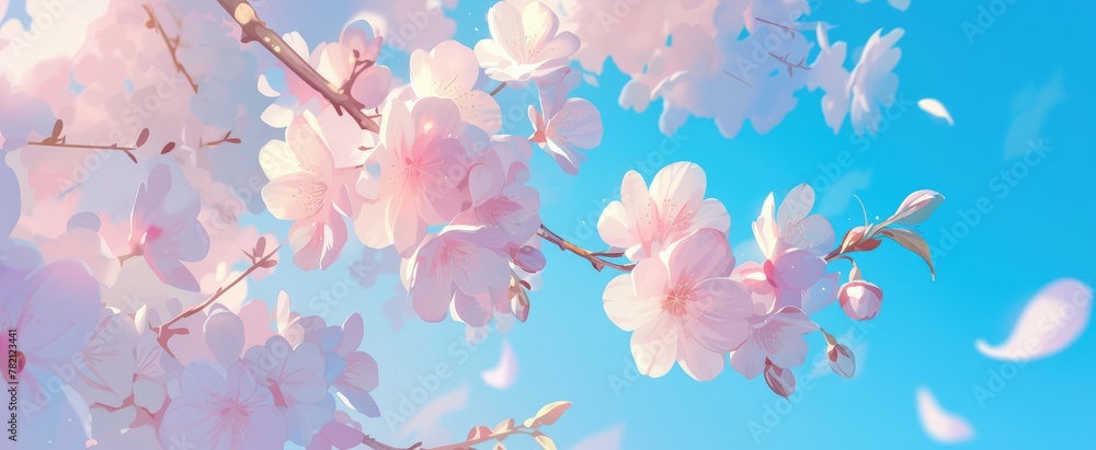 Spring banner, blossoming cherry over blue sky background. Beautiful cherry blossom sakura in spring time, romantic image spring, landscape panorama. Spring banner, blossoming cherry over blue sky background. Beautiful cherry blossom sakura in spring time, romantic image spring, landscape panorama.