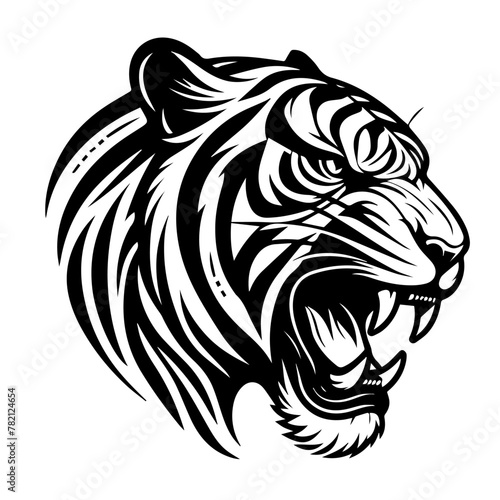 Wallpaper Mural The head of a tiger that growls, a black and white abstract drawing of a tattoo emblem on a white background. Torontodigital.ca