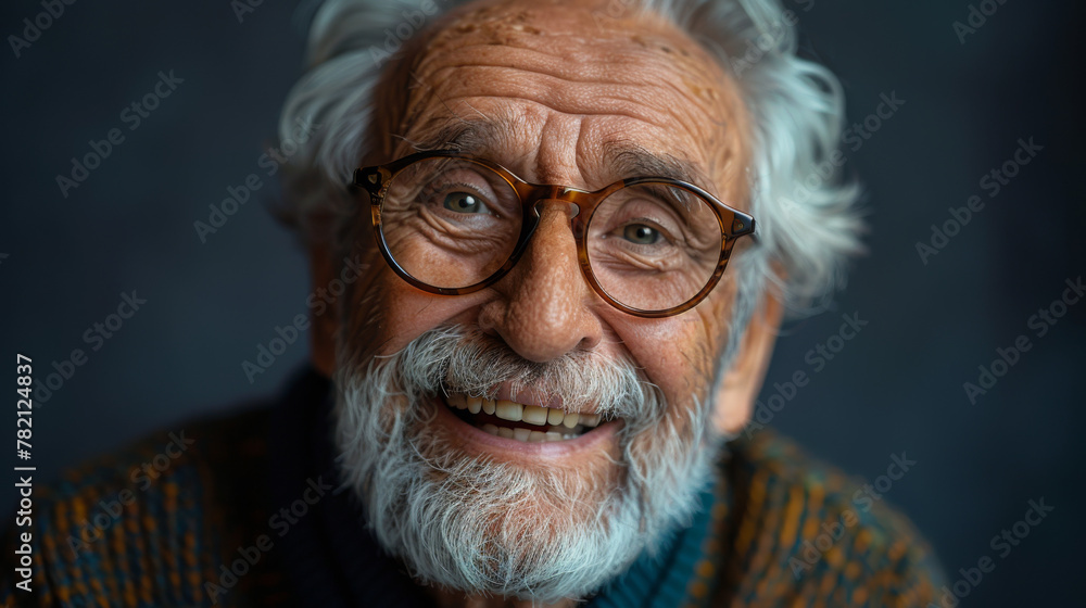 Photo of retired old man open mouth shiny smile excited wear glasses green pullover isolated blue color background. Photo of retired old man open mouth shiny smile excited wear glasses green pullover isolated blue color background.