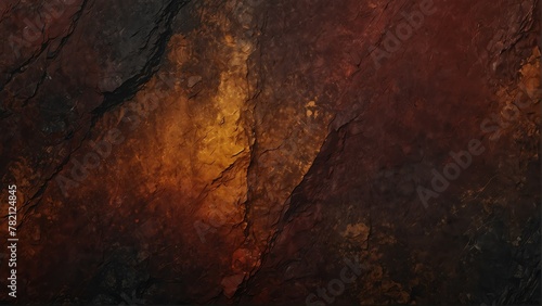 burgundy red to dark amber gradient color rough grunge rock texture close-up background from Generative AI photo