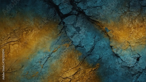 golden yellow to aquamarine blue gradient color rough grunge rock texture close-up background from Generative AI