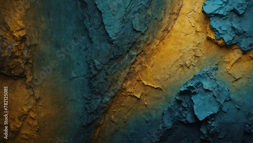 golden yellow to aquamarine blue gradient color rough grunge rock texture close-up background from Generative AI photo