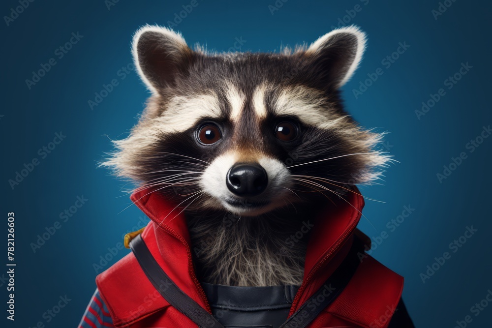Close up portrait of a raccoon in a superman costume wearing glasses. Funny character for your game or story
Close up portrait of a raccoon in a superman costume wearing glasses. Funny character for your game or story