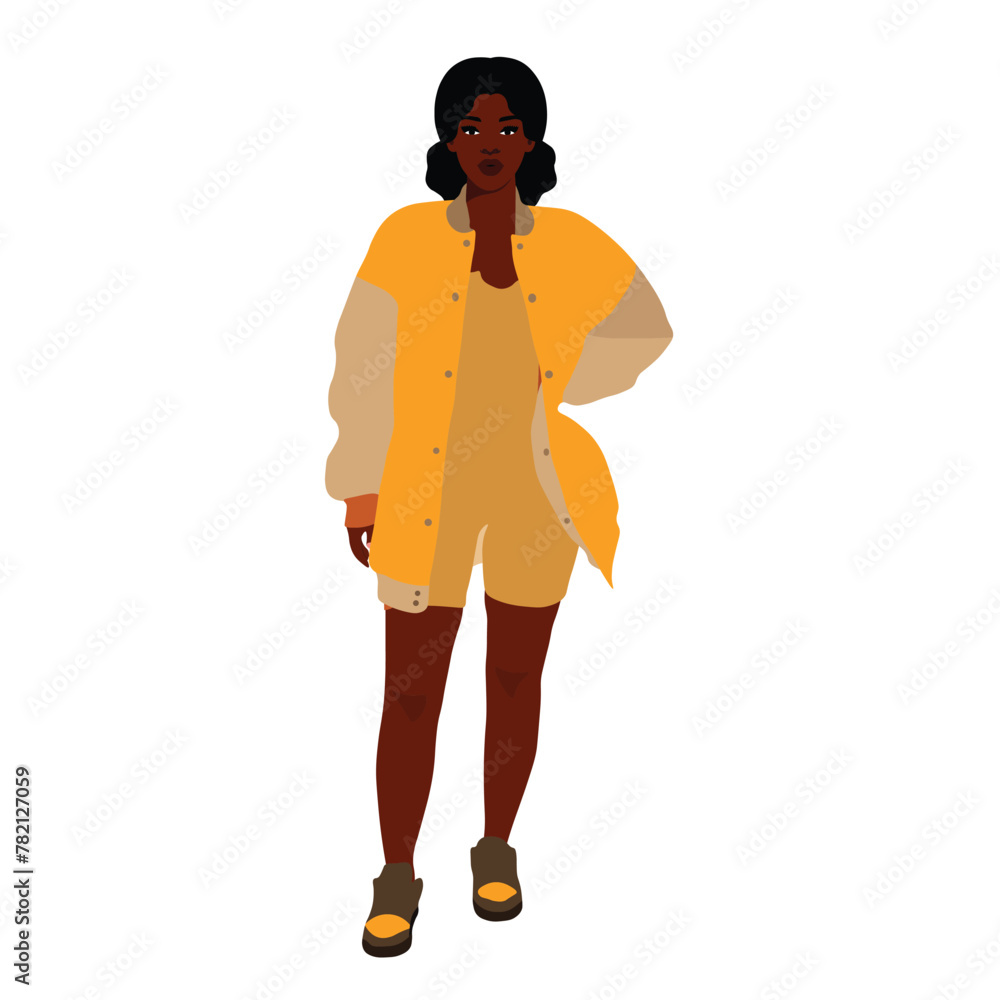 Modern fashionable black woman in elegant art style vector Modern fashionable black woman in elegant art style vector