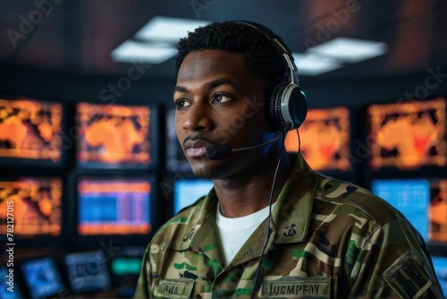 A man wearing military uniform in the control room