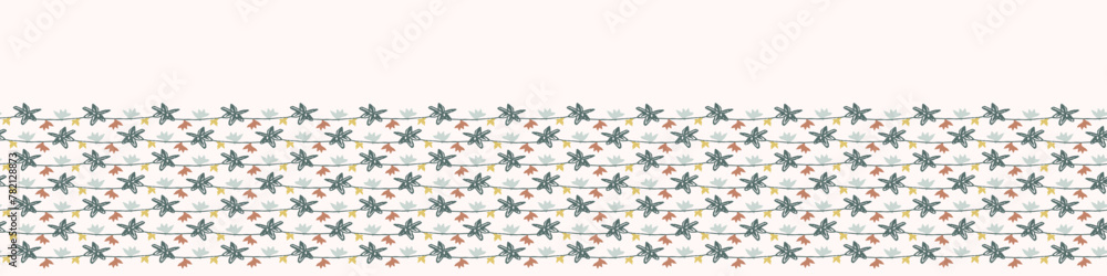 Modern vector border with pretty pressed floral drawing motifs. Decorative botanical ribbon with gender neutral flowers. Natural style for organic banner repeat nature stamp. Modern vector border with pretty pressed floral drawing motifs. Decorative botanical ribbon with gender neutral flowers. Natural style for organic banner repeat nature stamp.