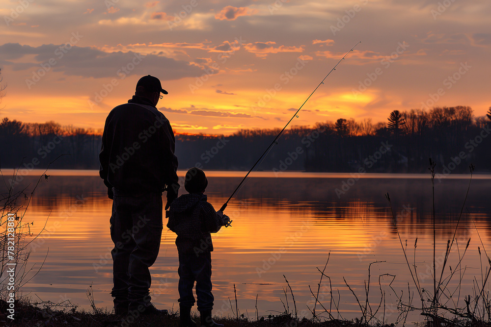 The crack of dawn witnesses a dad and child bonding over fishing - immersed in morning serenity and the quiet lessons of patience