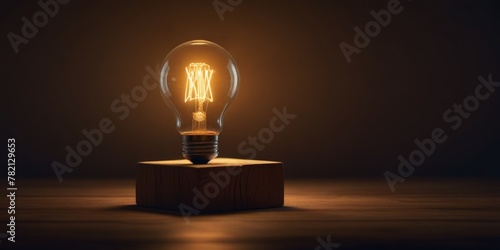 Light bulb on wooden table