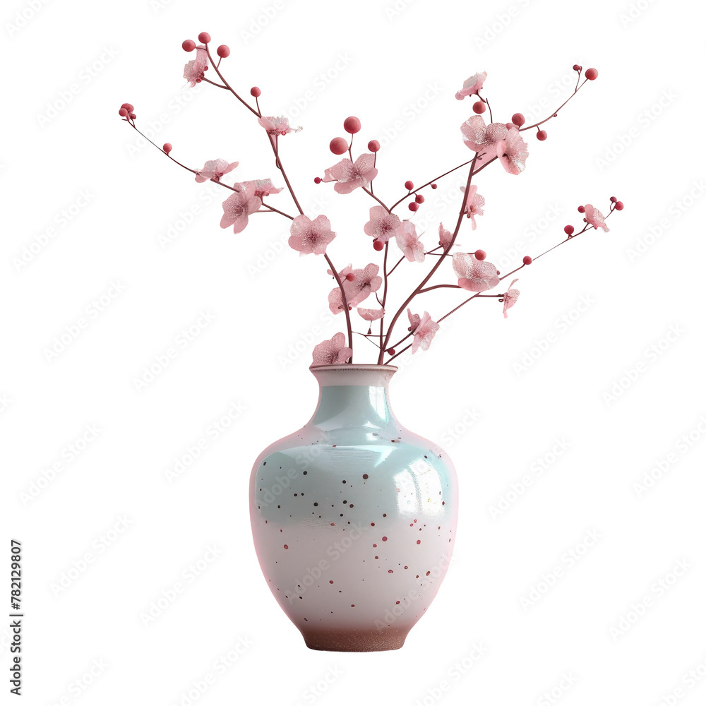Pink flowers in vase on Transparent Background
