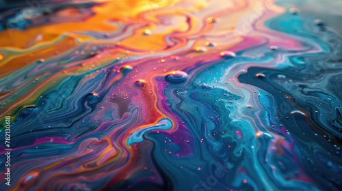Iridescent oil slick on vibrant and dynamic textures background photo