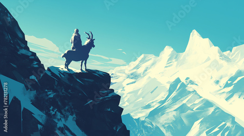 Homem montando um carneiro na montanha - Ilustra    o