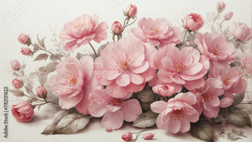 bouquet of pink flowers on a table, illustration