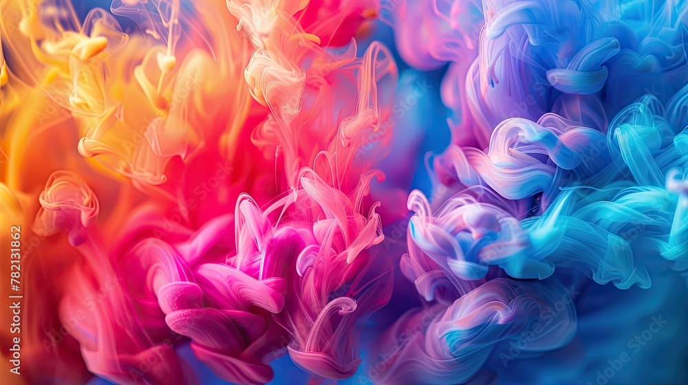 Macro shot of colorful ink swirling abstract shapes