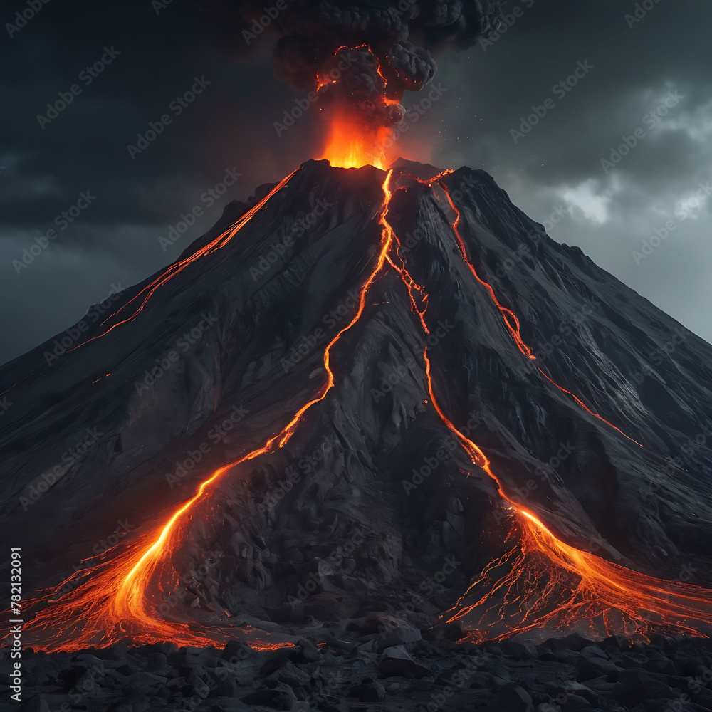 Volcano with lava flowing