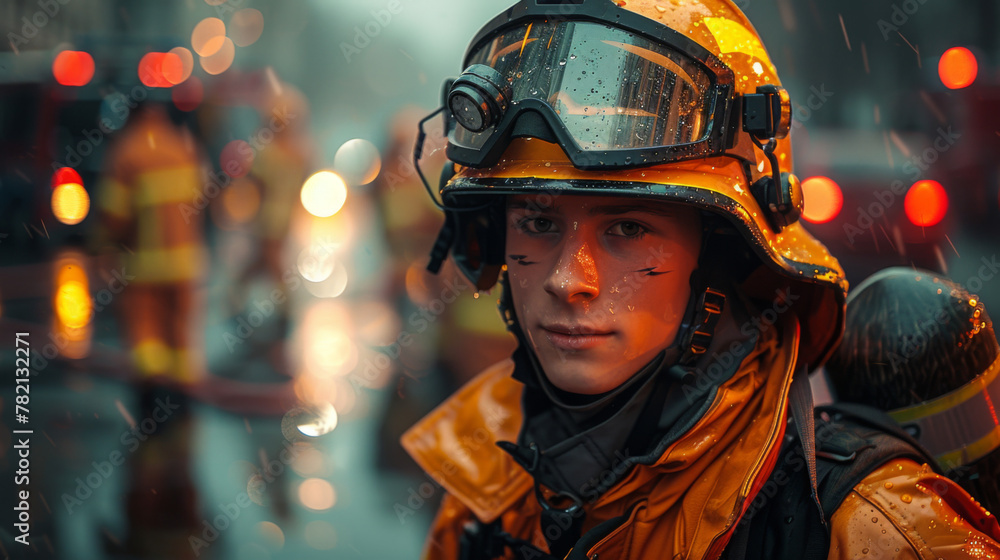 Picture from a young and successful firefighter at work Picture from a young and successful firefighter at work