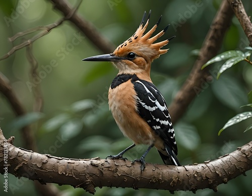 A hoopoe on the branch in the forest 