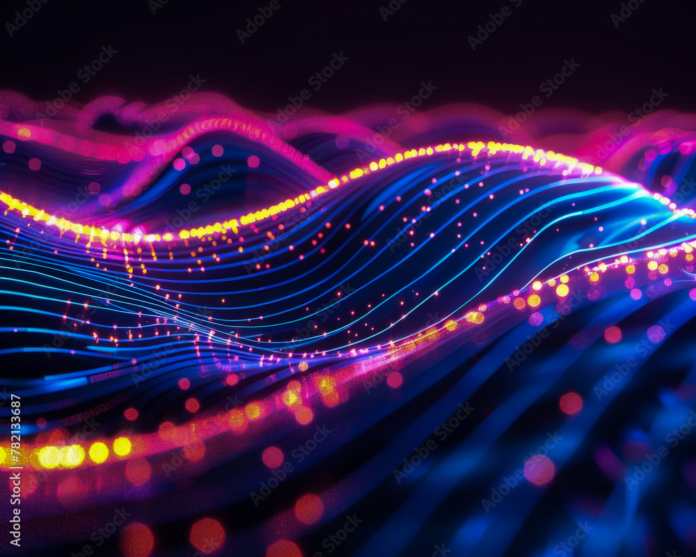 A colorful wave of light with a blue and yellow stripe A colorful wave of light with a blue and yellow stripe