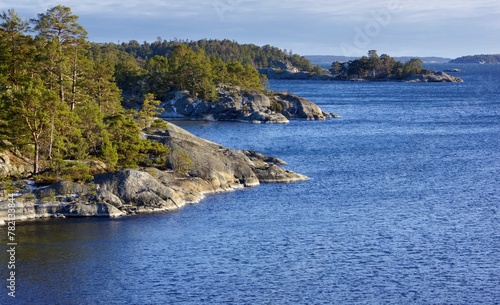  View of Bjorno nature reserve on a nice winter evening in the Stockholm archipelago