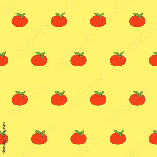Funny Cute Tomato Vegetable Seamless Pattern. Kawaii Bright  Cartoon Character Happy Birthday Wallpaper, Wrapping, Digital Paper Print. Kid Textile fabric Fashion Style. Bold Vivid Color Swatch
