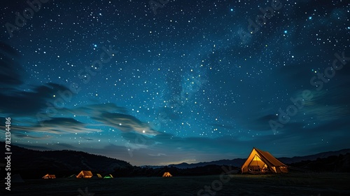 Night photography expedition  Follow photographers venturing into the night to capture long-exposure shots of starry skies  illuminated tents  and silhouetted landscapes