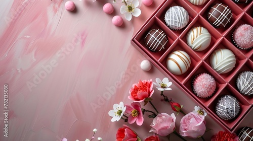 mother's day pink background  with candy photo