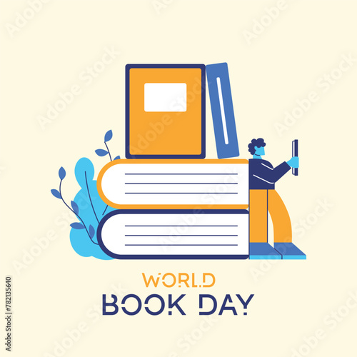 World book day people reading book flat illustration vector