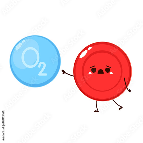 Red blood cell character design. Red blood cell vector. free space for text. Water symbol vector. Oxygen O2 molecule models blue and chemical formulas.