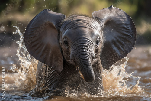 Funny Baby Elephant Playing In Water