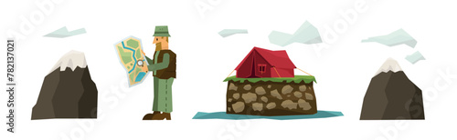 Camping and Tourist Equipment and Travel Accessory Flat Vector Set