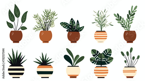 Simple plant on pottery vector set isolated lineart