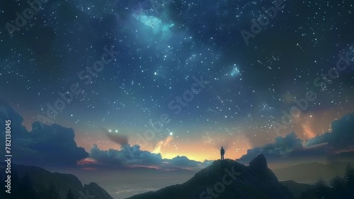 Starry Night Scene with Landscape