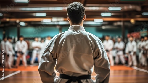 Martial Arts Instructor Demonstrating Move in Dojo photo