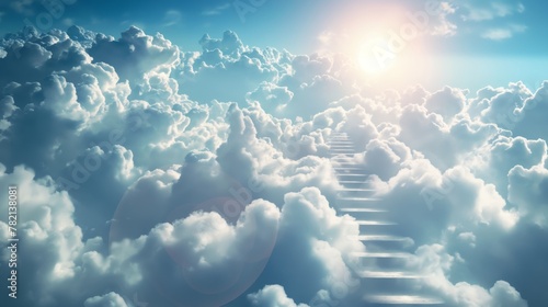 Stairway Leading Up To Heavenly Sky Toward The Light.The endless ladder leads to the sacred heaven