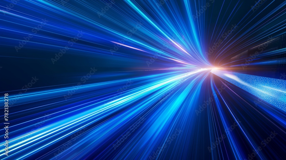 Digital image of light rays, stripes lines with blue light, speed and ...