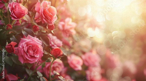  Nature background with pink rose flowers