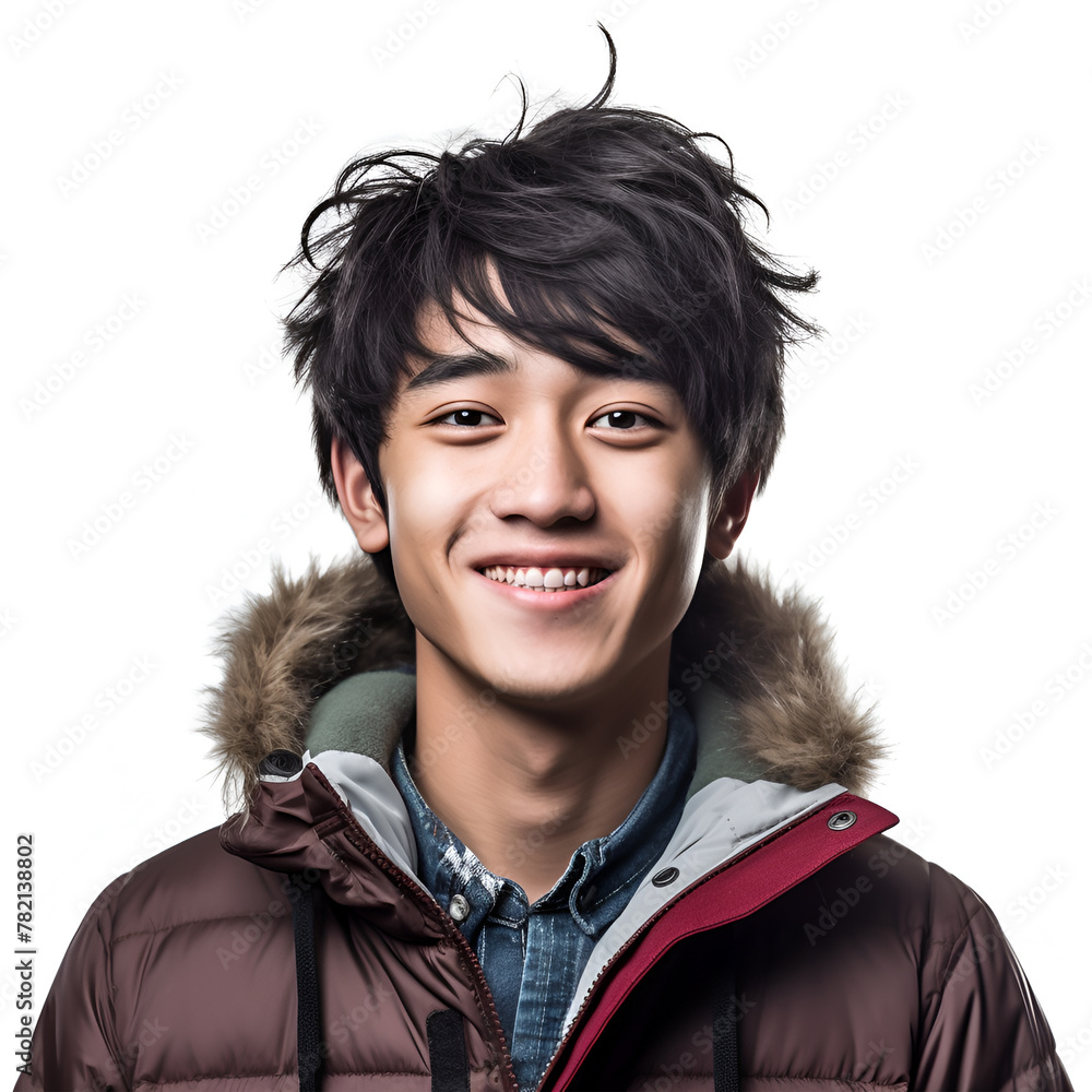 Portrait of happy Asian man in blue t-shirt on isolated white background. Portrait of happy Asian man in blue t-shirt on isolated white background.