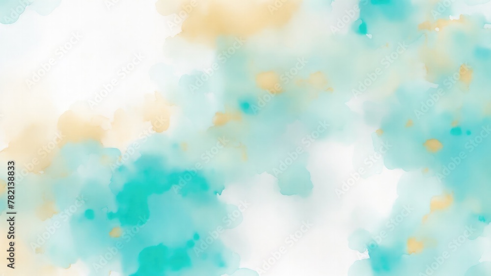 Hazy watercolor splashes of pastel Cyan Teal Gold and white Background Hazy watercolor splashes of pastel Cyan Teal Gold and white Background