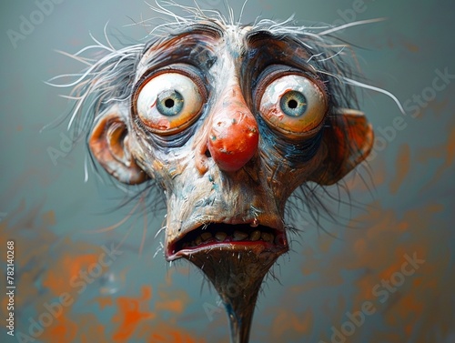 Derp face caricature, comically surprised, humor in exaggeration
