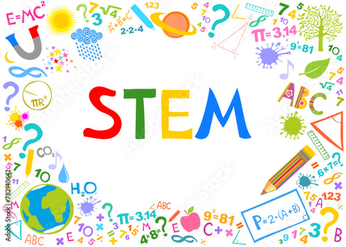 STEM. Science, technology, engineering, mathematics. Science education doodles.  E-learning, modern and innovative Stem education concept. Education background design. Vector Illustration