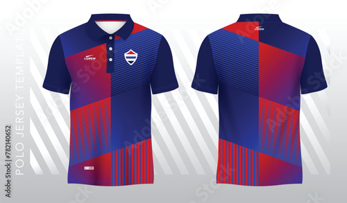 blue red polo sport shirt sublimation jersey template