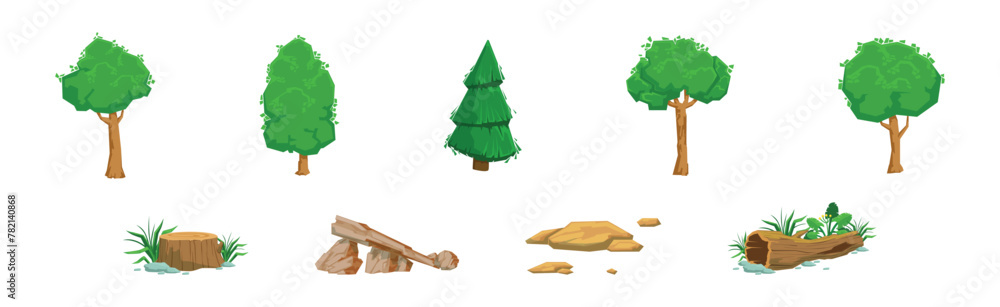 Forest Element and Outdoor Environment Object Vector Set Forest Element and Outdoor Environment Object Vector Set