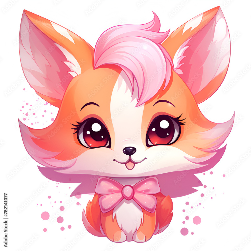 Fototapeta premium Cute spring fox with little birds. Hand drawn illustration.