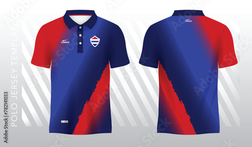 blue red polo sport shirt sublimation jersey template
