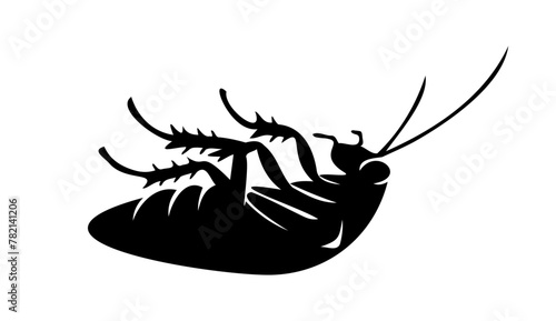 Black silhouette of dead cockroach lying on its back on white backdrop. Vector illustration. Good for pest control service ads, hygiene educational content, product labels for insecticides. Print photo