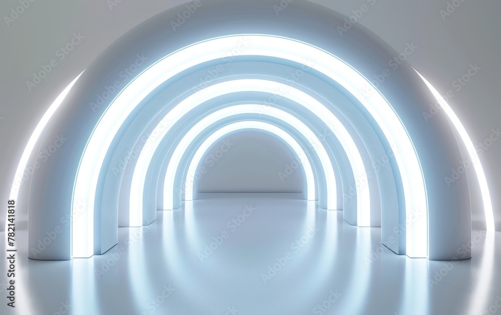 A series of glowing arched passageways stretching into the distance, creating a serene and otherworldly atmosphere. A series of glowing arched passageways stretching into the distance, creating a serene and otherworldly atmosphere.